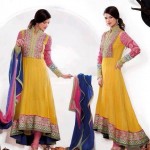 Stylesh farak in yellow color for mehndi of girls 2014-2015